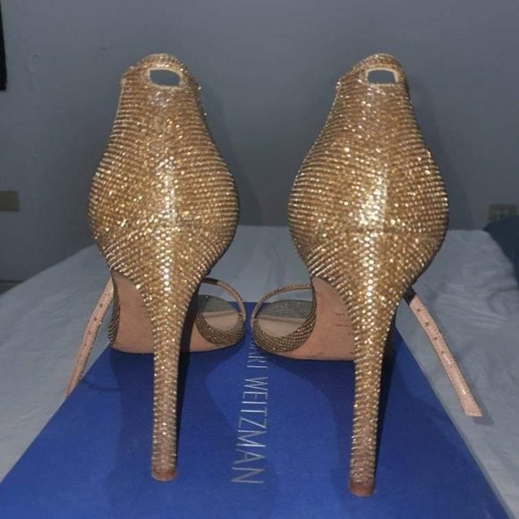 Stuart Weitzman Nudistsong Sandals 8M Platnium Noir - Picture 6 of 13